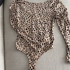 Lulu's Beige and Black Dotted Bodysuit